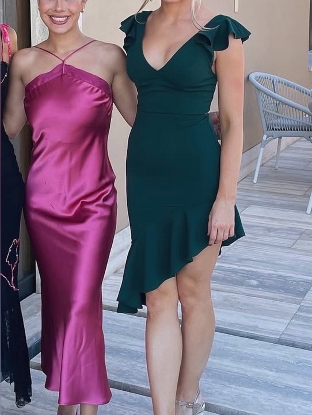 Deep Green Ruffle-Trim V-Neck Midi Dress